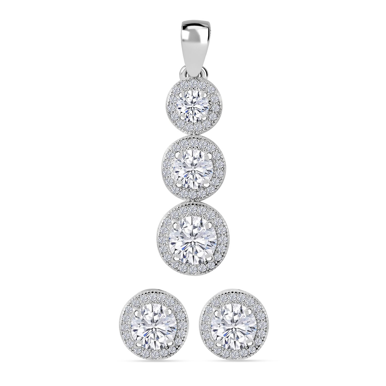 LUSTRO STELLA - 2er Set Weißer Zirkonia Schmuckset, 925 Silber rhodiniert