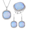 3er Set - Opalite, Weißer Kristall Anhänger mit Kette, Ring und Ohrringe, (Größe 16.00), silberfarben