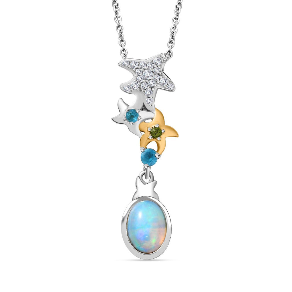 GP Celestial Kollektion - AA Natürlicher, äthiopischer Welo Opal, Neon Apatit Schmuckset 925 Silber rhodiniert, 925 Silber Rhodiniert und 750 Gelbgold Vermeil ca. 1.33 ct