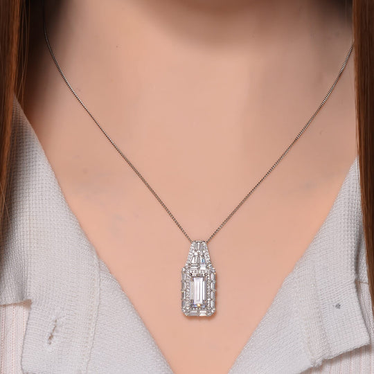 Moissanit Anhänger mit Kette, 925 Silber platiniert, 925 Silber rhodiniert ca. 3.94 ct