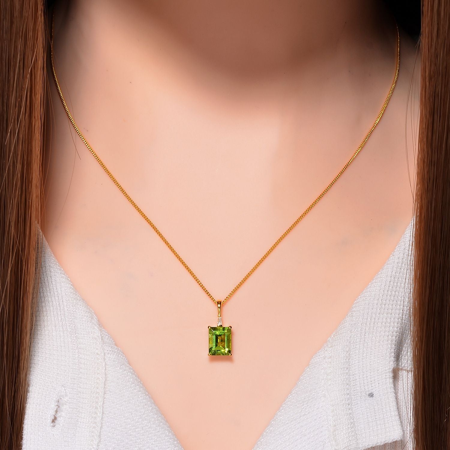 Peridot, Weißer Zirkon Anhänger mit Kette 925 Silber 750 Gelbgold Vermeil ca. 2.39 ct