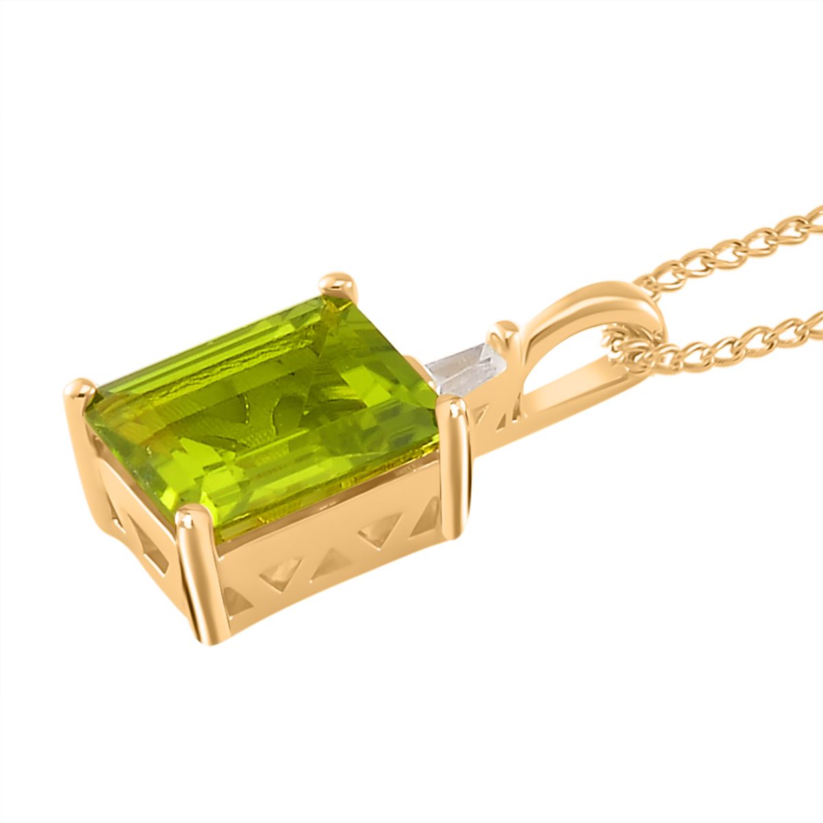 Peridot, Weißer Zirkon Anhänger mit Kette 925 Silber 750 Gelbgold Vermeil ca. 2.39 ct