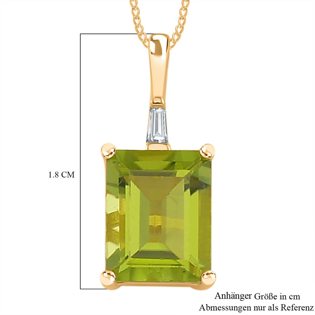 Peridot, Weißer Zirkon Anhänger mit Kette 925 Silber 750 Gelbgold Vermeil ca. 2.39 ct