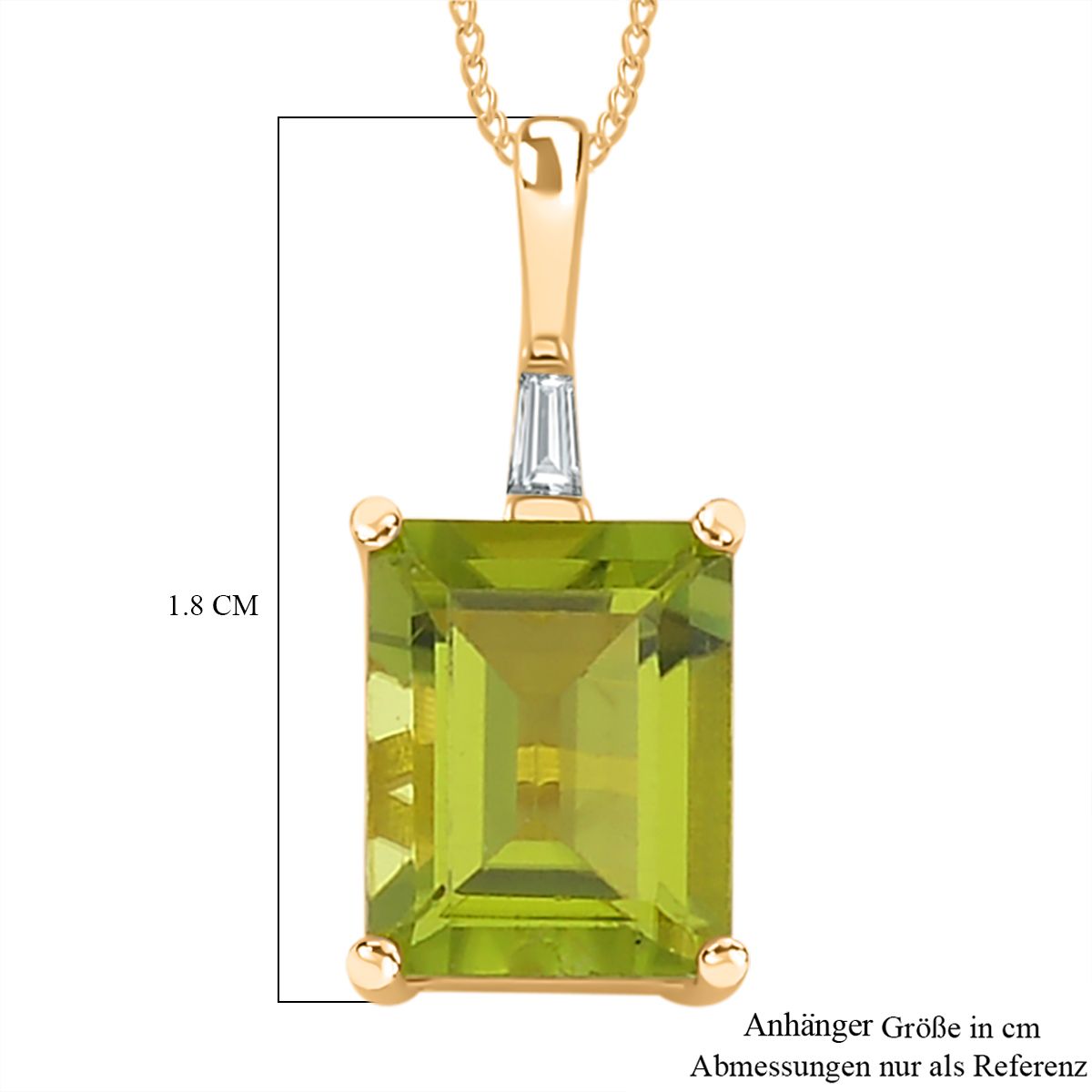 Peridot, Weißer Zirkon Anhänger mit Kette 925 Silber 750 Gelbgold Vermeil ca. 2.39 ct