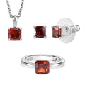 3er Set - Roter Zirkonia Anhänger mit Kette, Ring und Ohrringe (Größe 16.00), Edelstahl