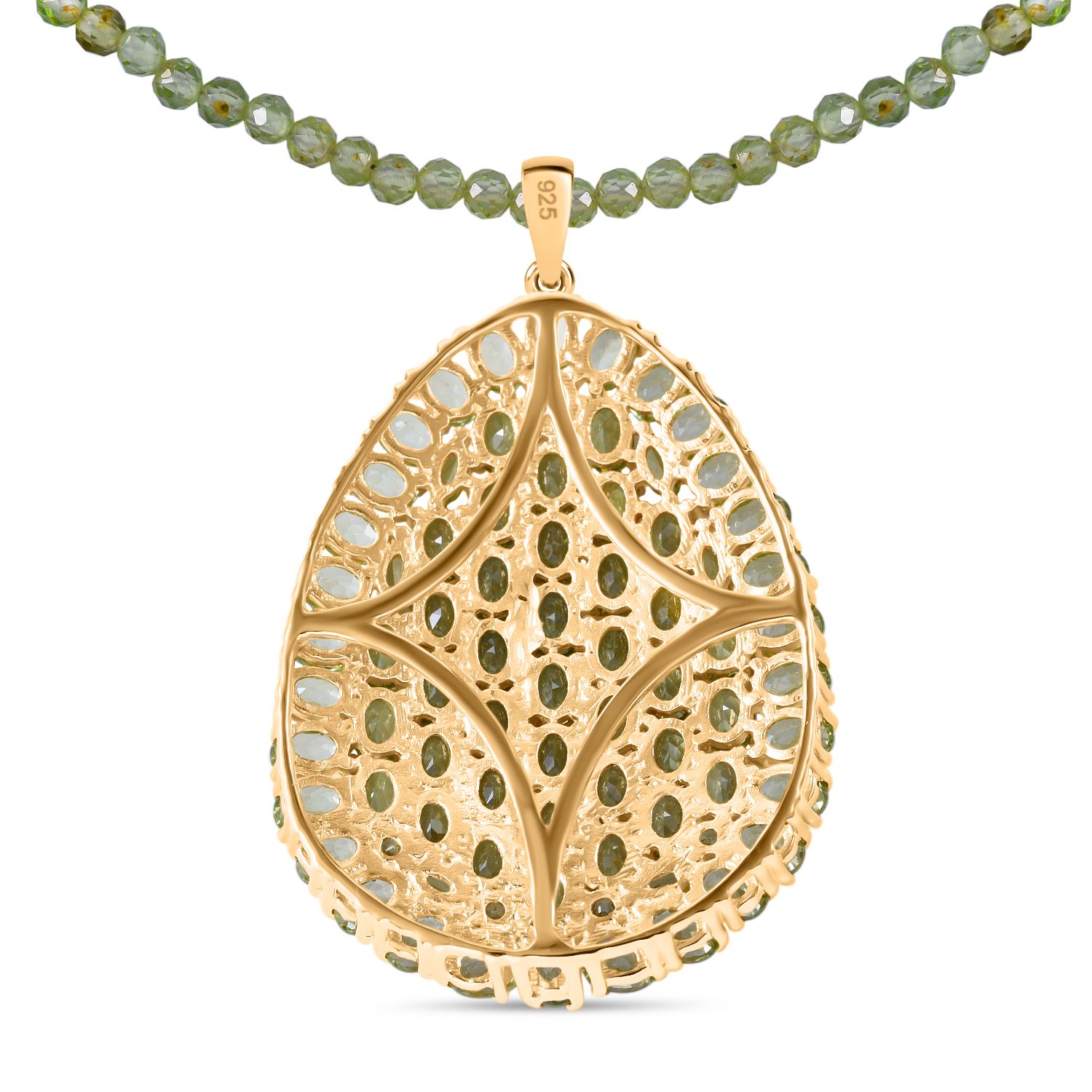 AA Peridot Anhänger mit Kette ca. 45 cm, 925 Silber Gelbgold Vermeil ca. 43.80 ct