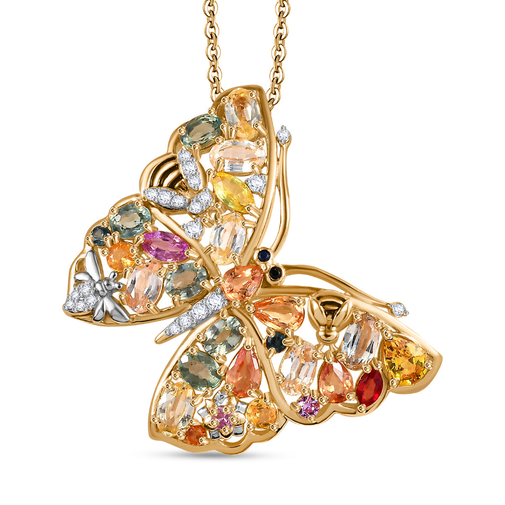 Giuseppe Perez Mehrfarbig Saphir Schmuckset, 925 Silber Rhodiniert und 750 Gelbgold Vermeil ca. 6,24 ct.
