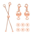 9 teiliges 316L Edelstahl Schmuckset, 1 Bolo Schieber, 2 Magnetverschluss Kugeln, 6 Ohrstopper, Roséfarben