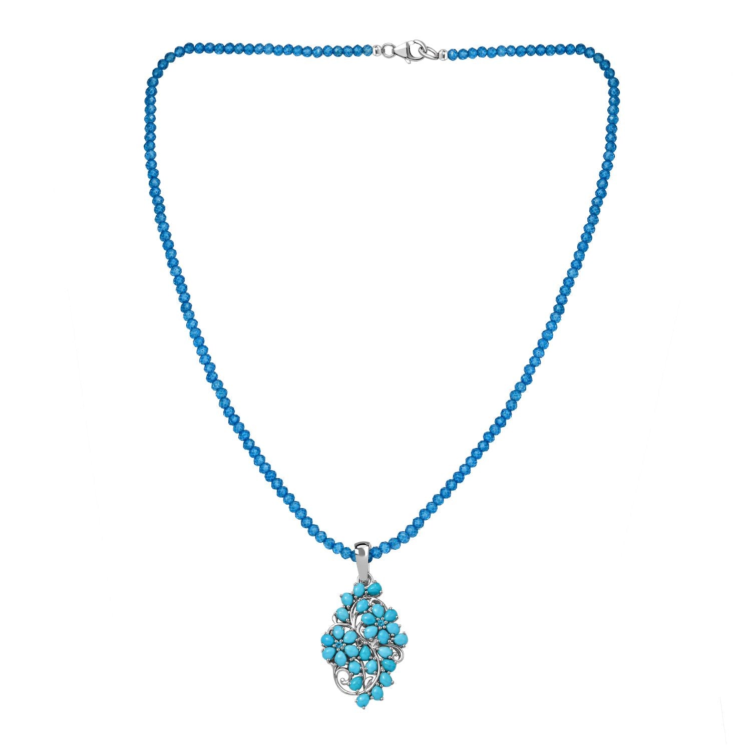 Amerikanischer natürlicher Sleeping Beauty Türkis, Neon Apatit, Anhänger mit Kette, 925 Silber rhodiniert ca. 48.00 ct