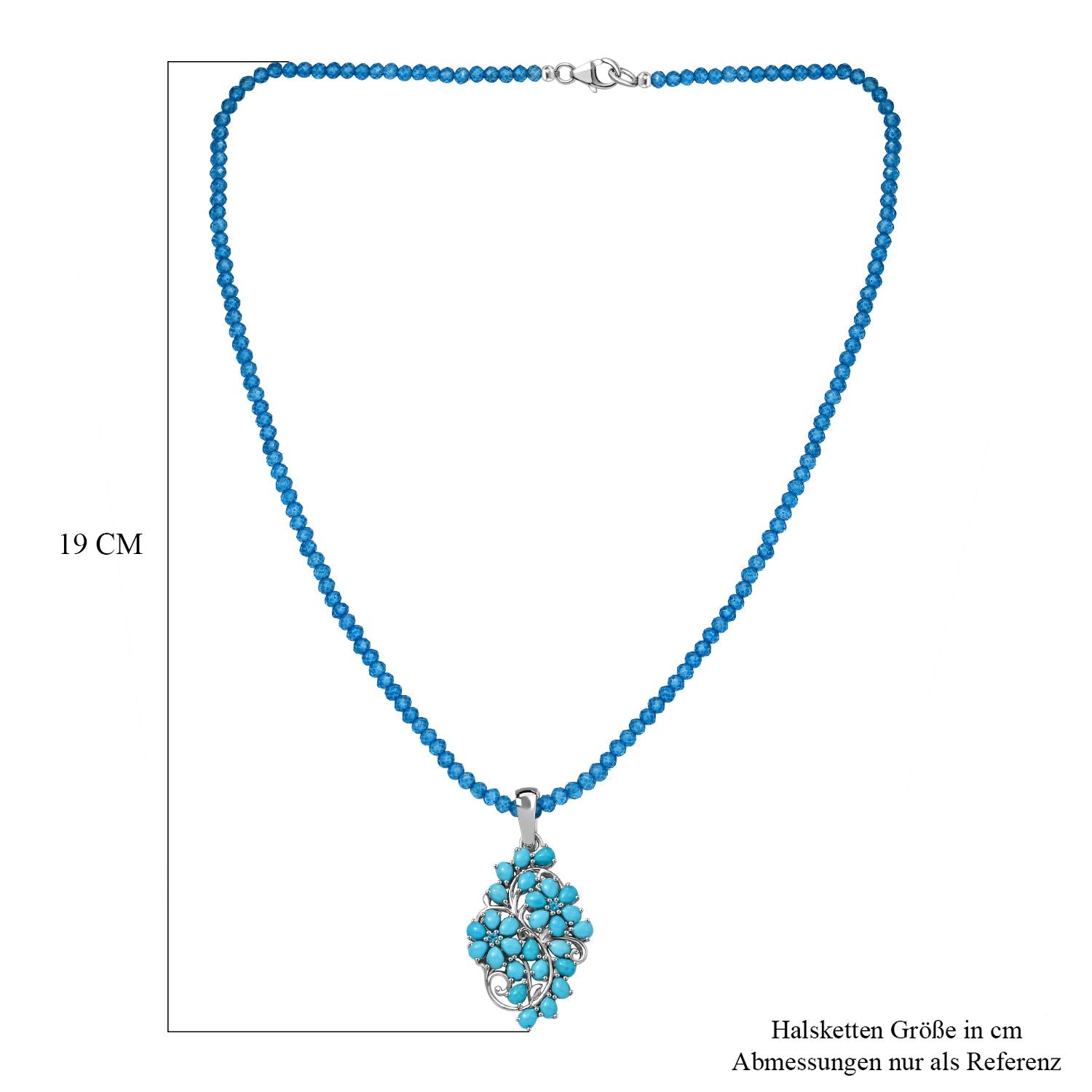 Amerikanischer natürlicher Sleeping Beauty Türkis, Neon Apatit, Anhänger mit Kette, 925 Silber rhodiniert ca. 48.00 ct