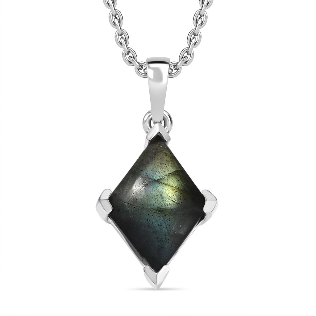 Labradorit Anhänger mit Kette (ca. 50 cm), Nickelfreies Messing und 316L Edelstahl, ca. 7.50 ct