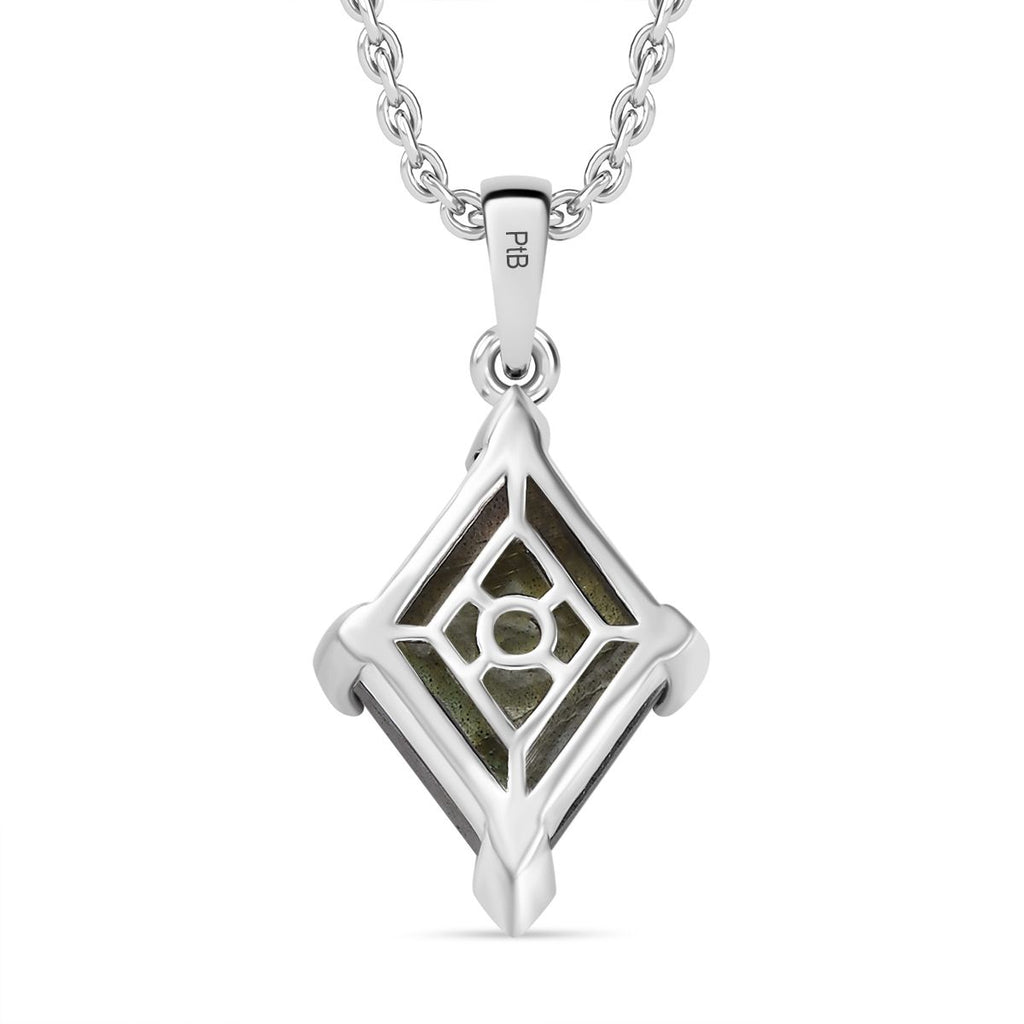 Labradorit Anhänger mit Kette (ca. 50 cm), Nickelfreies Messing und 316L Edelstahl, ca. 7.50 ct