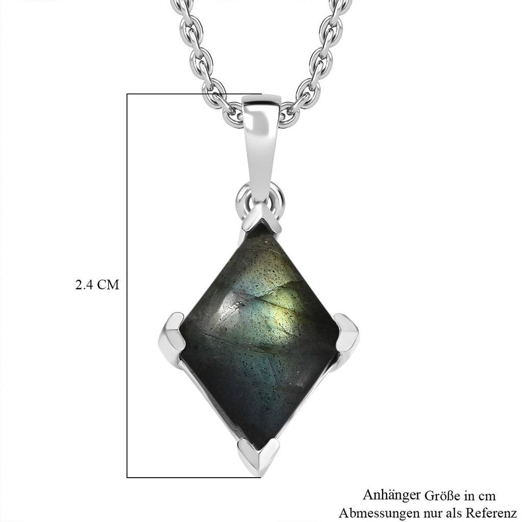 Labradorit Anhänger mit Kette (ca. 50 cm), Nickelfreies Messing und 316L Edelstahl, ca. 7.50 ct