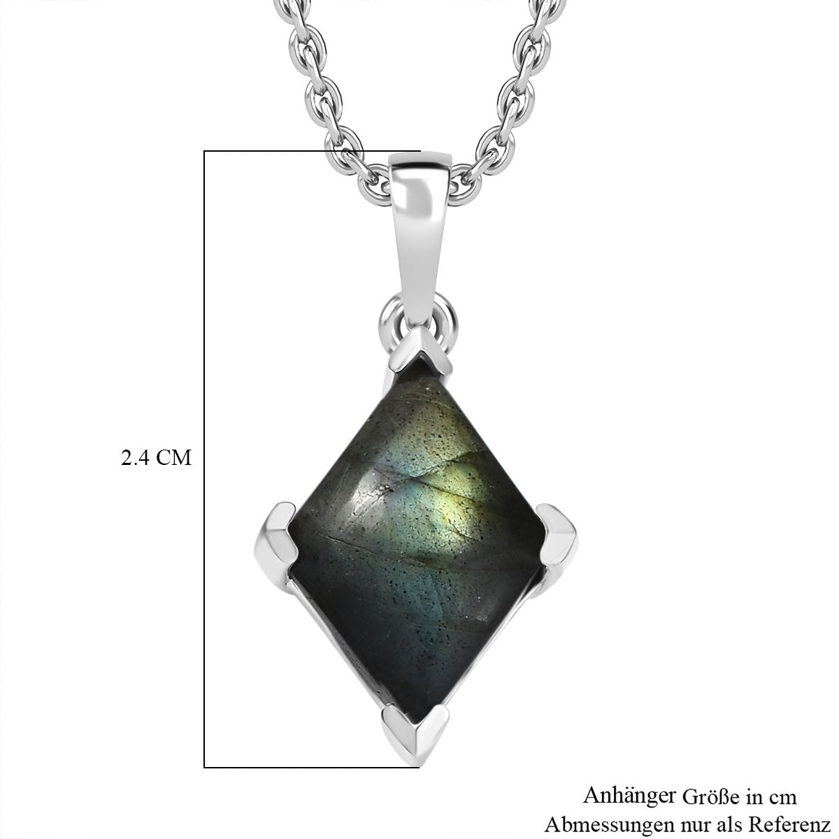 Labradorit Anhänger mit Kette (ca. 50 cm), Nickelfreies Messing und 316L Edelstahl, ca. 7.50 ct