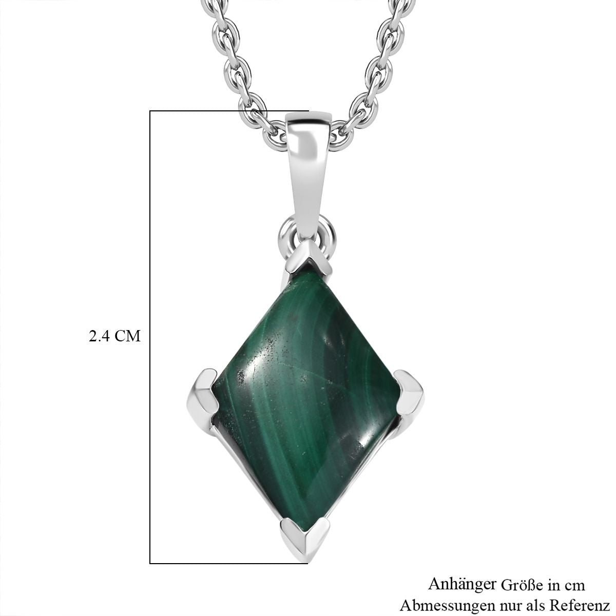 Malachit Anhänger mit Kette (ca. 50 cm), Nickelfreies Messing und 316L Edelstahl, ca. 7.50 ct