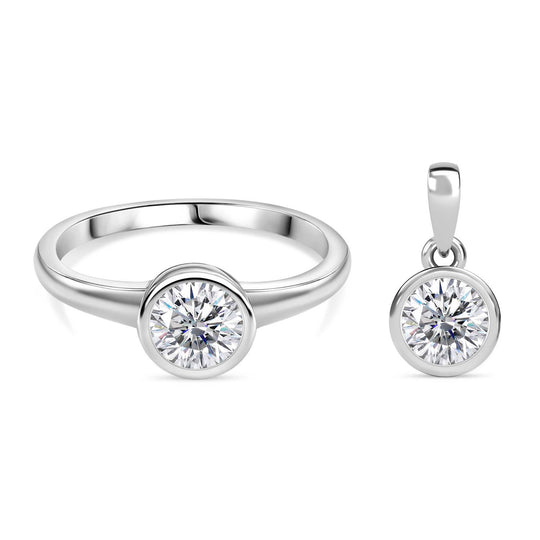 2er Set - Moissanit Ring und Anhänger, 925 Silber platiniert (Größe 21.00) ca. 1.50 ct