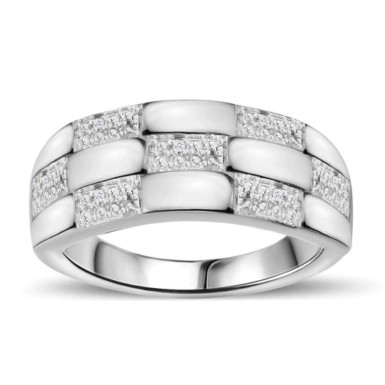 4er Set - Weißer Diamant Anhänger mit Kette, Ring, Armreif und Ohrringe, Silberfarben, (Größe 20.00),  ca. 0.10 ct