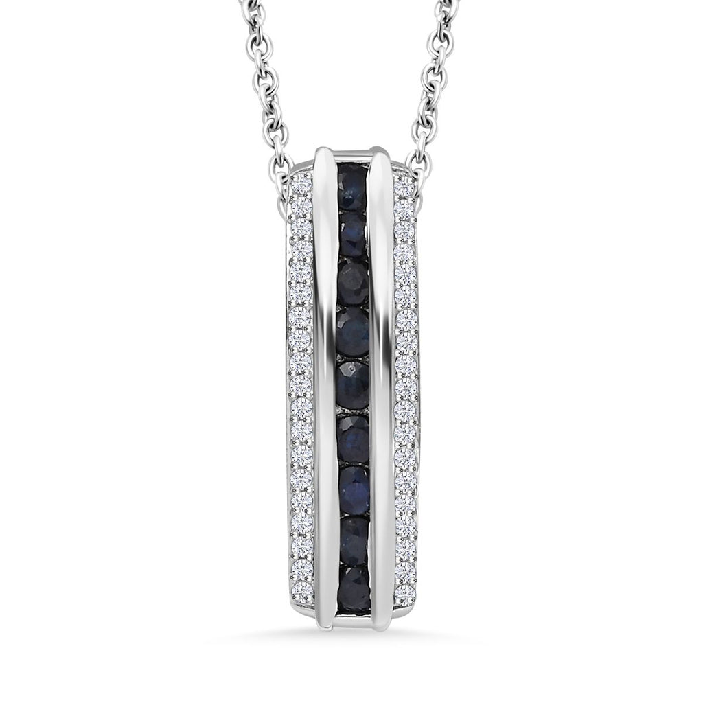 Masoala Saphir (Fissure gefüllt), Weißer Zirkon Anhänger mit Kette, Silberton, ca. 1.45 ct