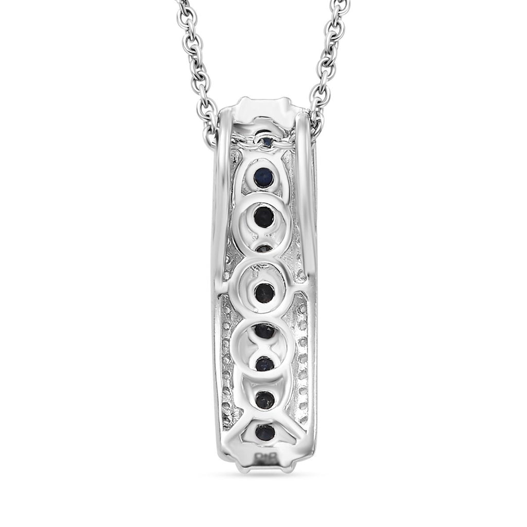 Masoala Saphir (Fissure gefüllt), Weißer Zirkon Anhänger mit Kette, Silberton, ca. 1.45 ct