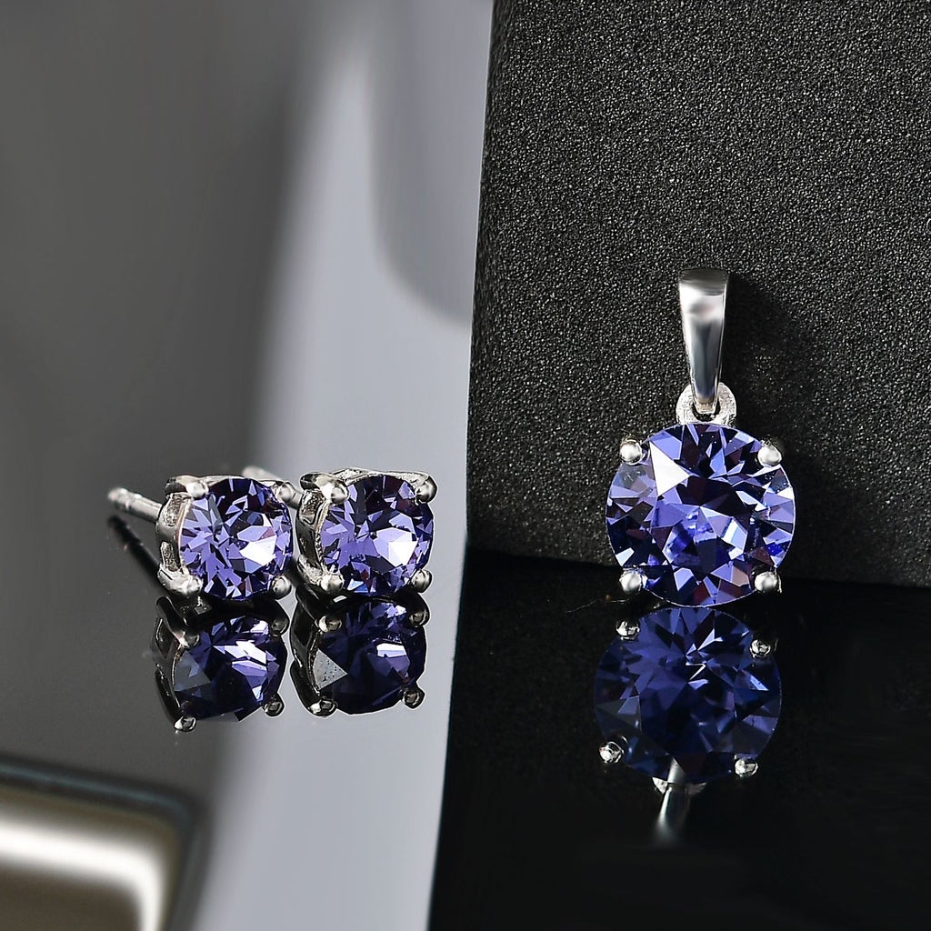 Tansanit Swarovski Kristall Schmuckset 925 Silber platiniert