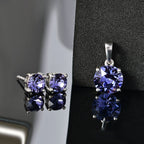 Tansanit Swarovski Kristall Schmuckset 925 Silber platiniert
