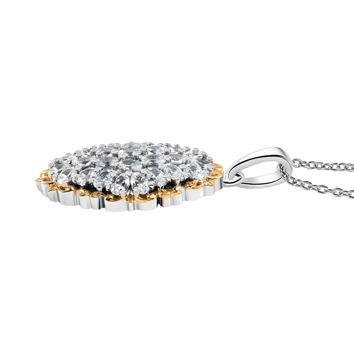 Zirkonia Anhänger mit Kette ca. 45 cm, 925 Silber rhodiniert und 750 Gelbgold Vermeil