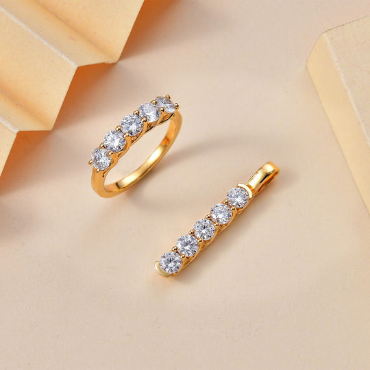 2er Set - Moissanit Anhänger und Ring (Größe 16.00), 925 Silber 750 Gelbgold Vermeil ca. 2.50 ct