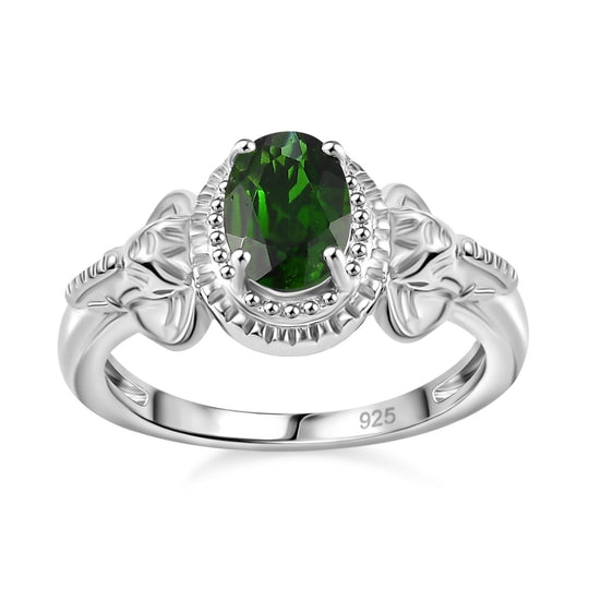 2er Set - Natürlicher Chromdiopsid Ring und Anhänger, 925 Silber rhodiniert, (Größe 17.00) ca. 1.54 ct