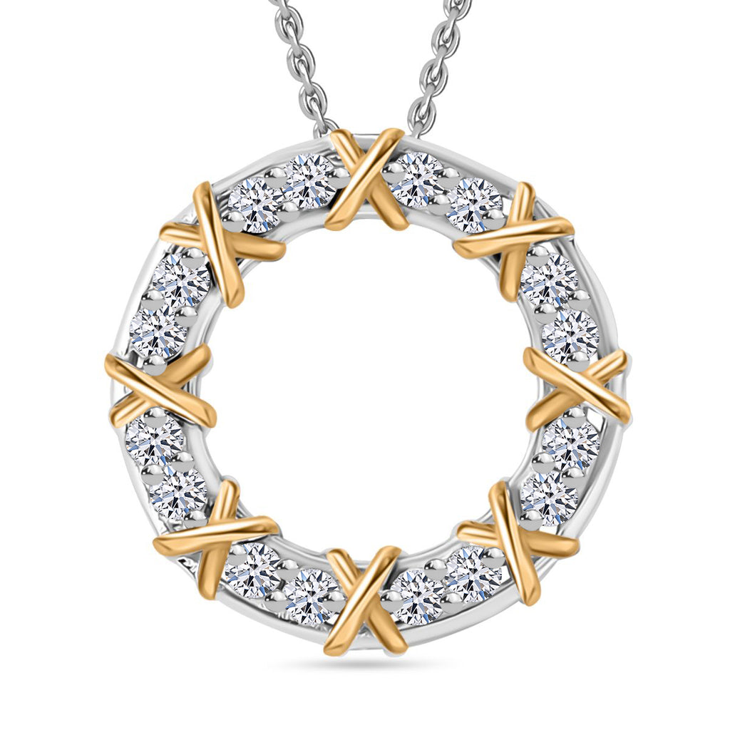 Luxuriant Diamond Lab Grown Diamant SI Anhänger mit Kette, 925 Silber rhodiniert, 925 Silber Rhodiniert und 750 Gelbgold Vermeil ca. 0.50 ct