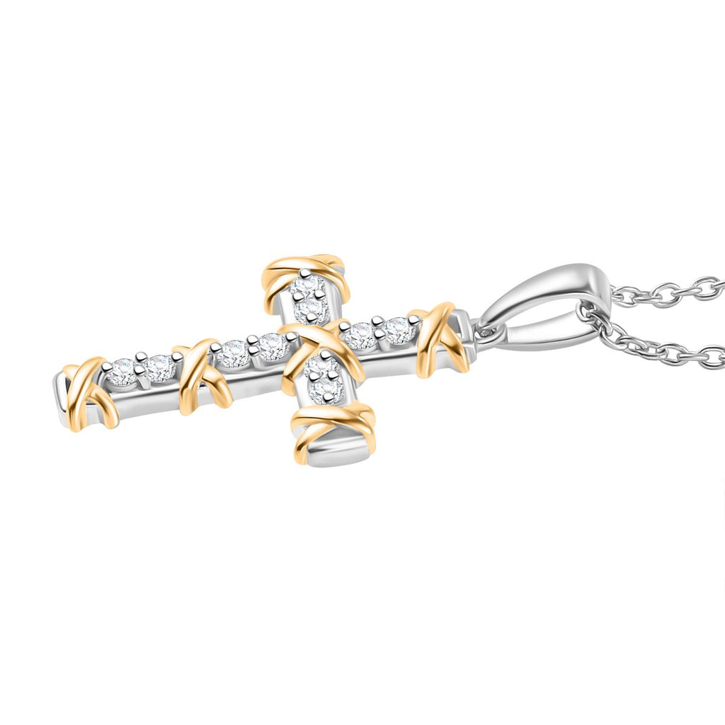 Luxuriant Diamond - Lab Grown Diamant SI Anhänger mit Kette, 925 Silber rhodiniert, 925 Silber Rhodiniert und 750 Gelbgold Vermeil ca. 0.25 ct