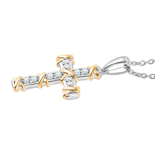 Luxuriant Diamond - Lab Grown Diamant SI Anhänger mit Kette, 925 Silber rhodiniert, 925 Silber Rhodiniert und 750 Gelbgold Vermeil ca. 0.25 ct