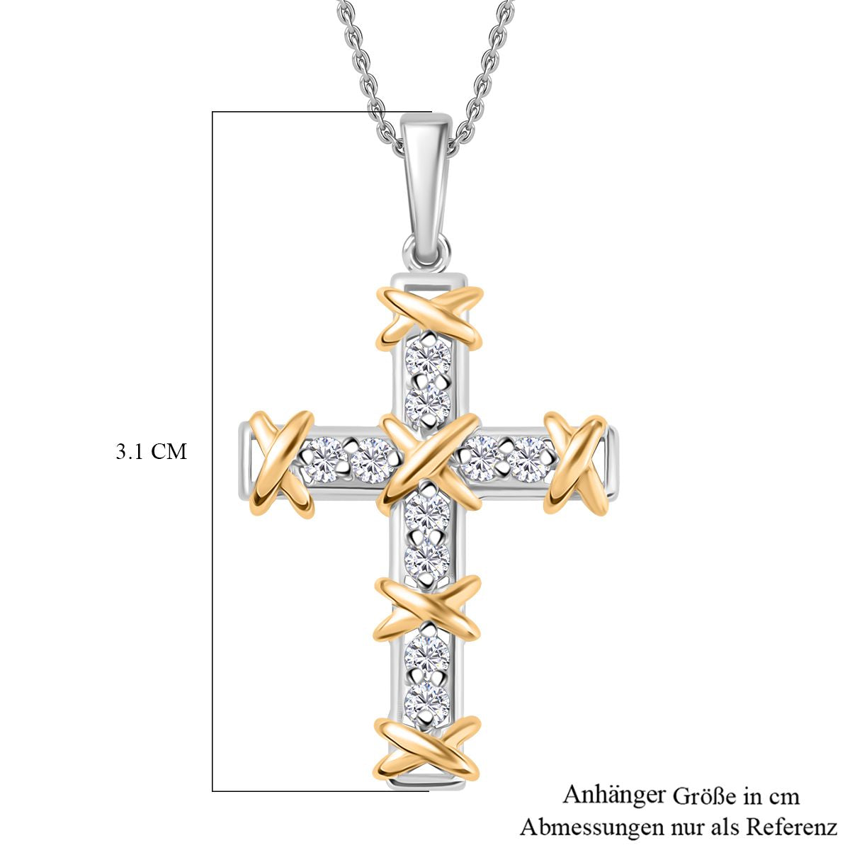 Luxuriant Diamond - Lab Grown Diamant SI Anhänger mit Kette, 925 Silber rhodiniert, 925 Silber Rhodiniert und 750 Gelbgold Vermeil ca. 0.25 ct