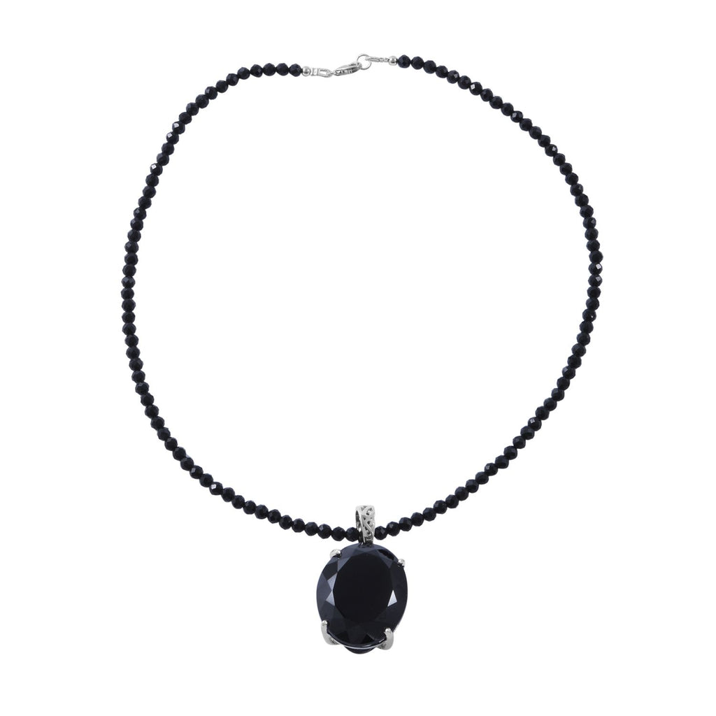 Schwarzer Spinell Anhänger mit Kette, 925 Silber platiniert ca. 103.85 ct