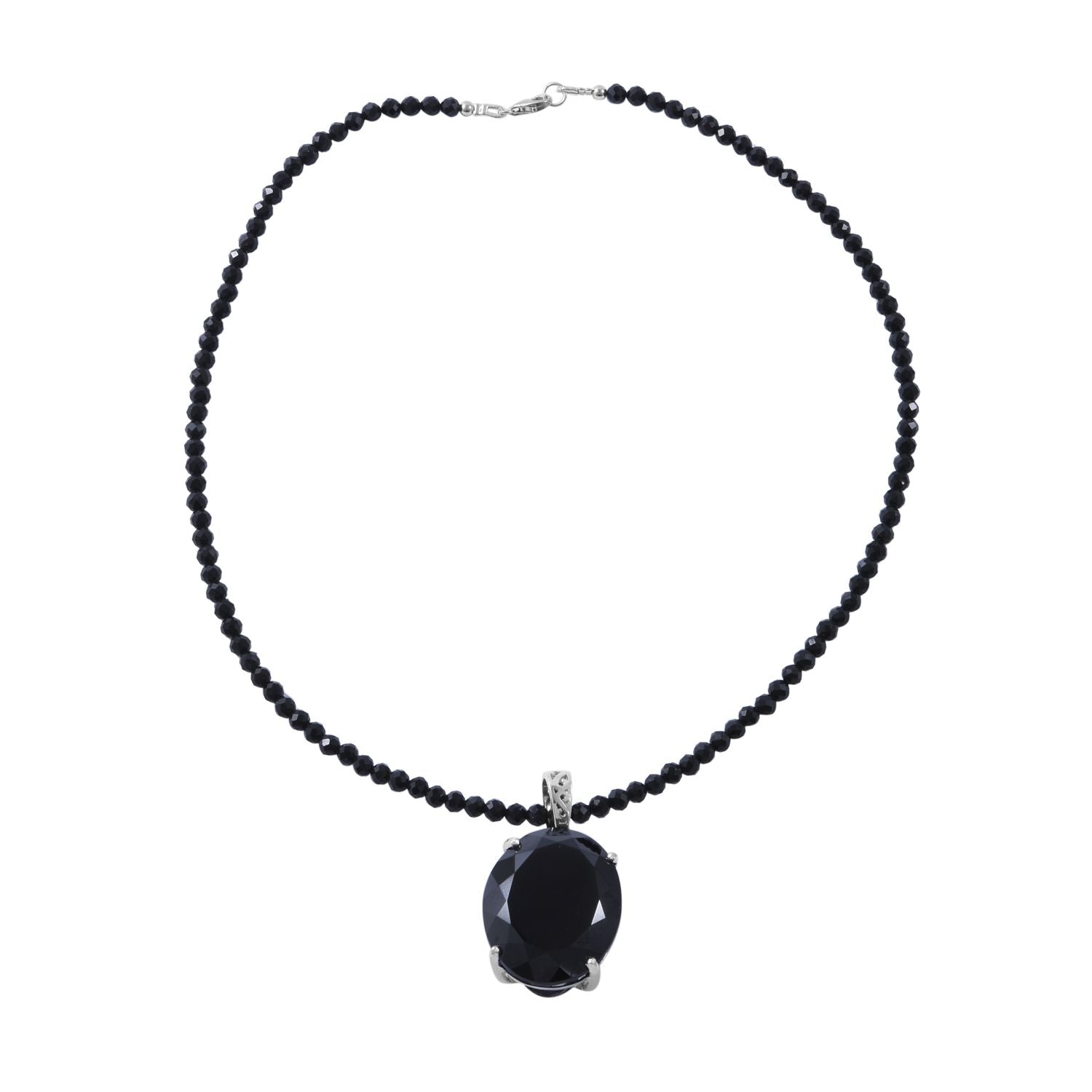Schwarzer Spinell Anhänger mit Kette, 925 Silber platiniert ca. 103.85 ct