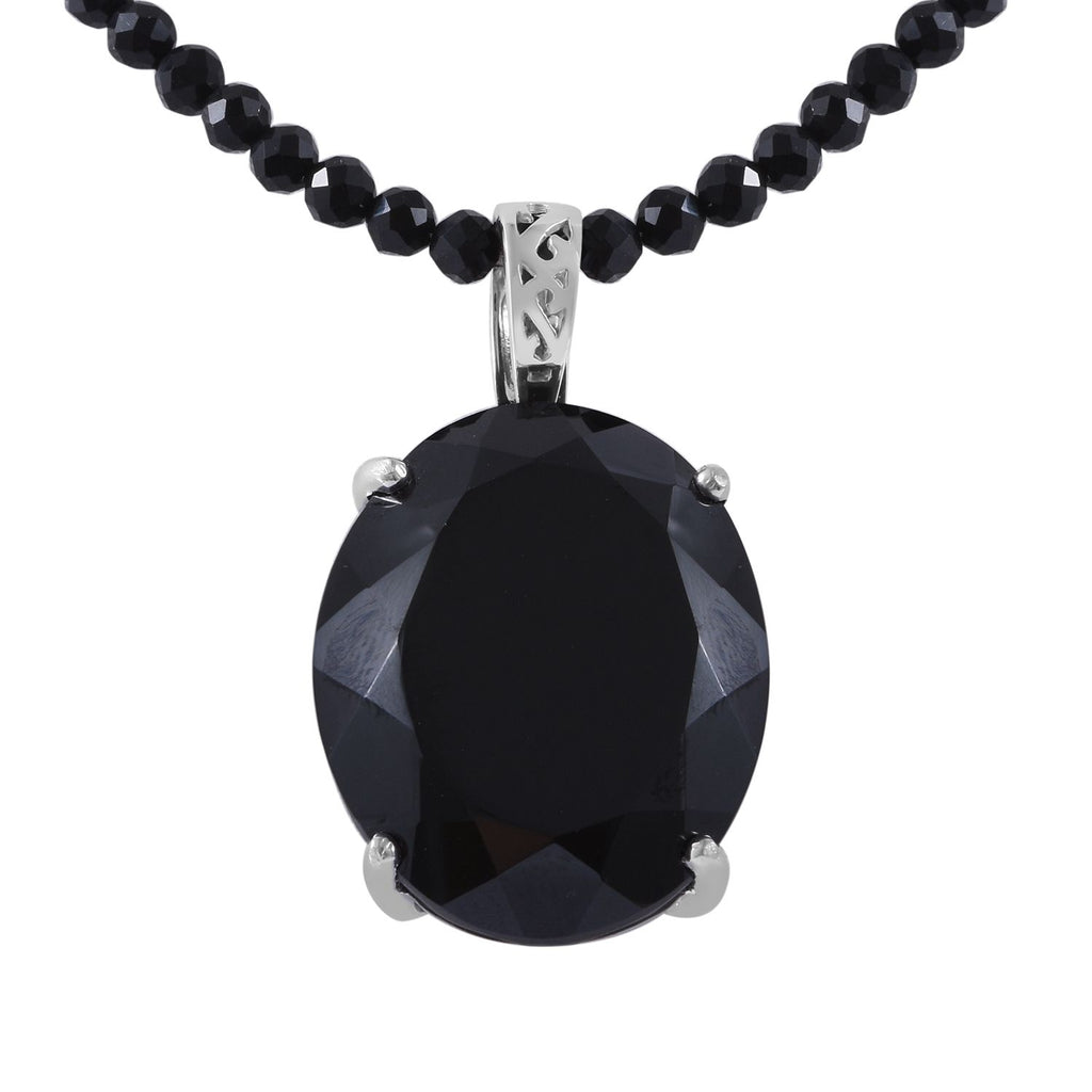 Schwarzer Spinell Anhänger mit Kette, 925 Silber platiniert ca. 103.85 ct