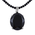 Schwarzer Spinell Anhänger mit Kette, 925 Silber platiniert ca. 103.85 ct