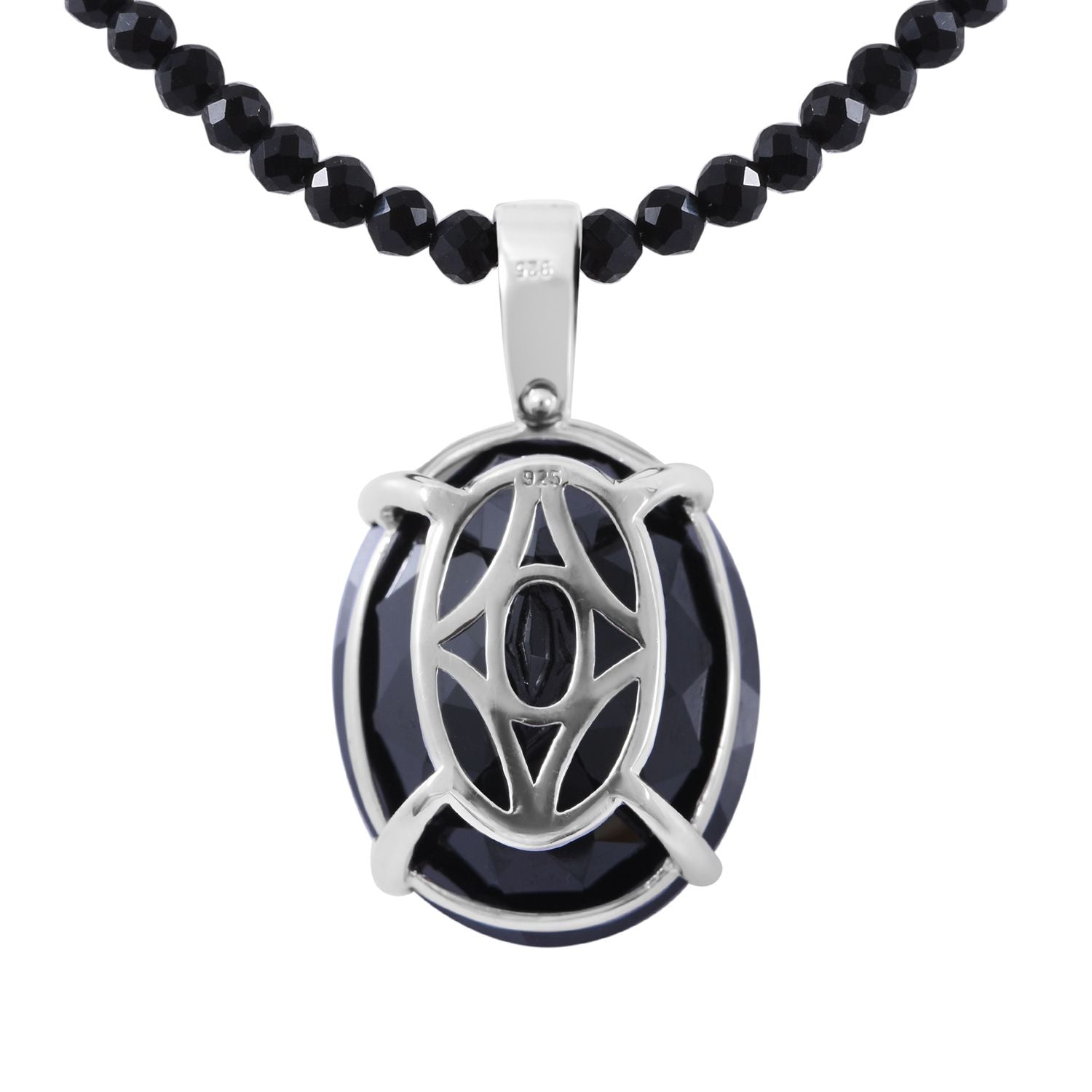 Schwarzer Spinell Anhänger mit Kette, 925 Silber platiniert ca. 103.85 ct
