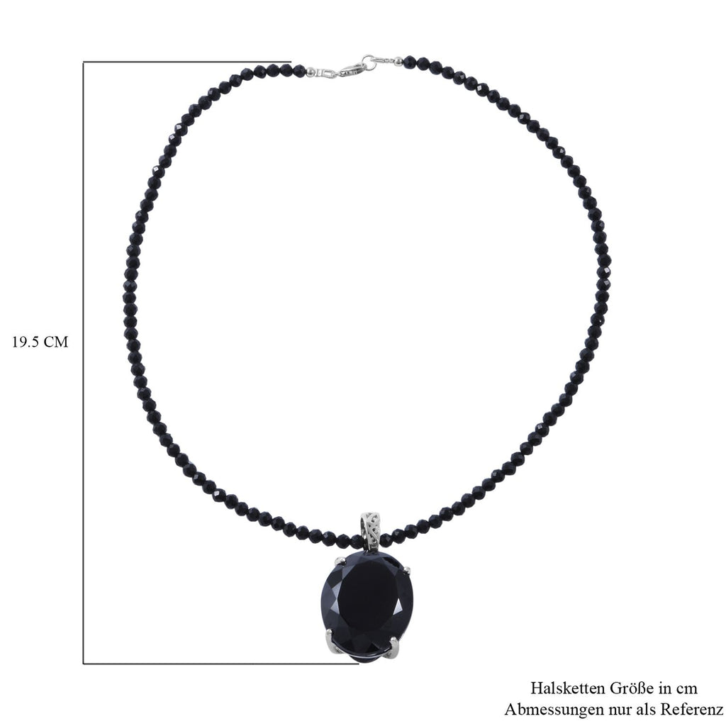 Schwarzer Spinell Anhänger mit Kette, 925 Silber platiniert ca. 103.85 ct