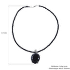 Schwarzer Spinell Anhänger mit Kette, 925 Silber platiniert ca. 103.85 ct