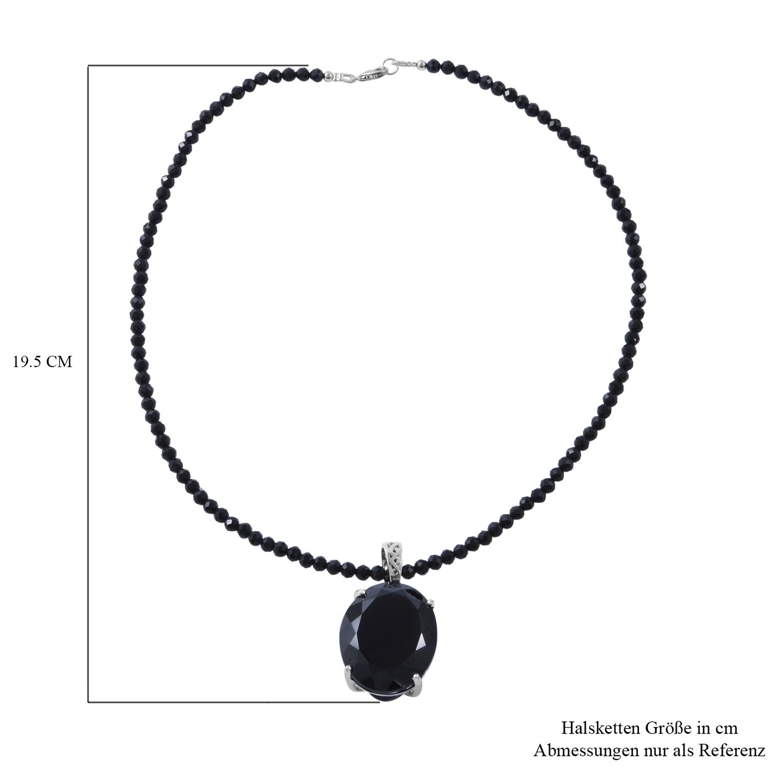 Schwarzer Spinell Anhänger mit Kette, 925 Silber platiniert ca. 103.85 ct