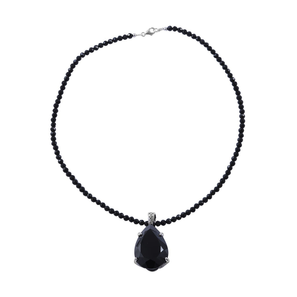 Schwarzer Spinell Anhänger mit Kette, 925 Silber platiniert ca. 103.85 ct