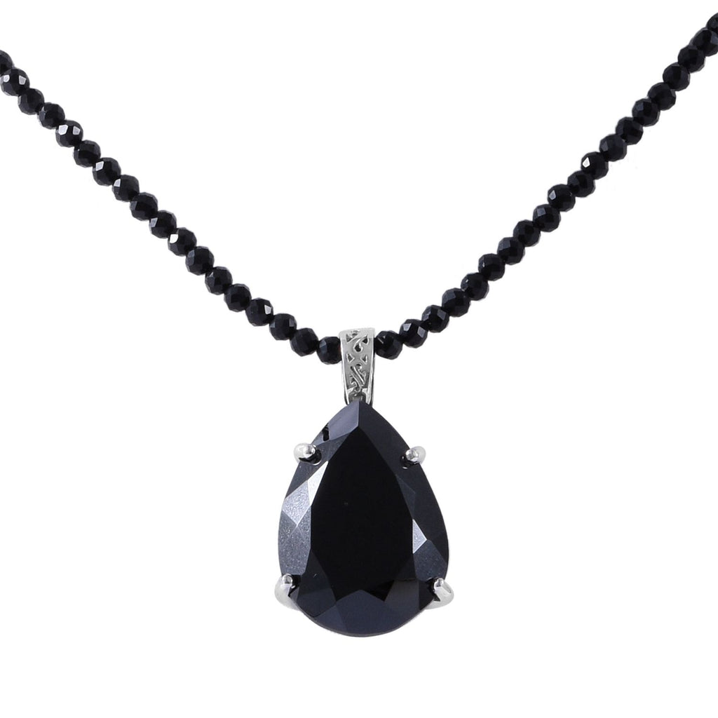 Schwarzer Spinell Anhänger mit Kette, 925 Silber platiniert ca. 103.85 ct