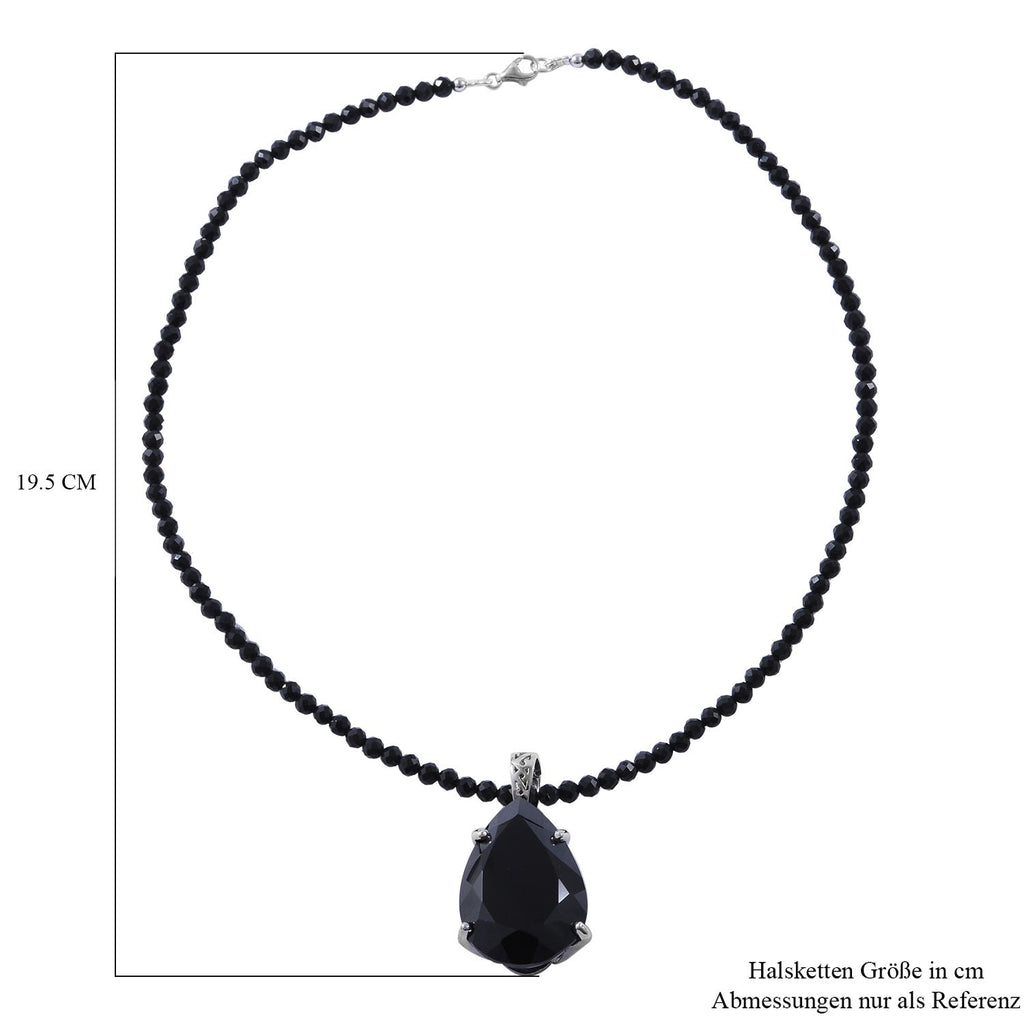 Schwarzer Spinell Anhänger mit Kette, 925 Silber platiniert ca. 103.85 ct