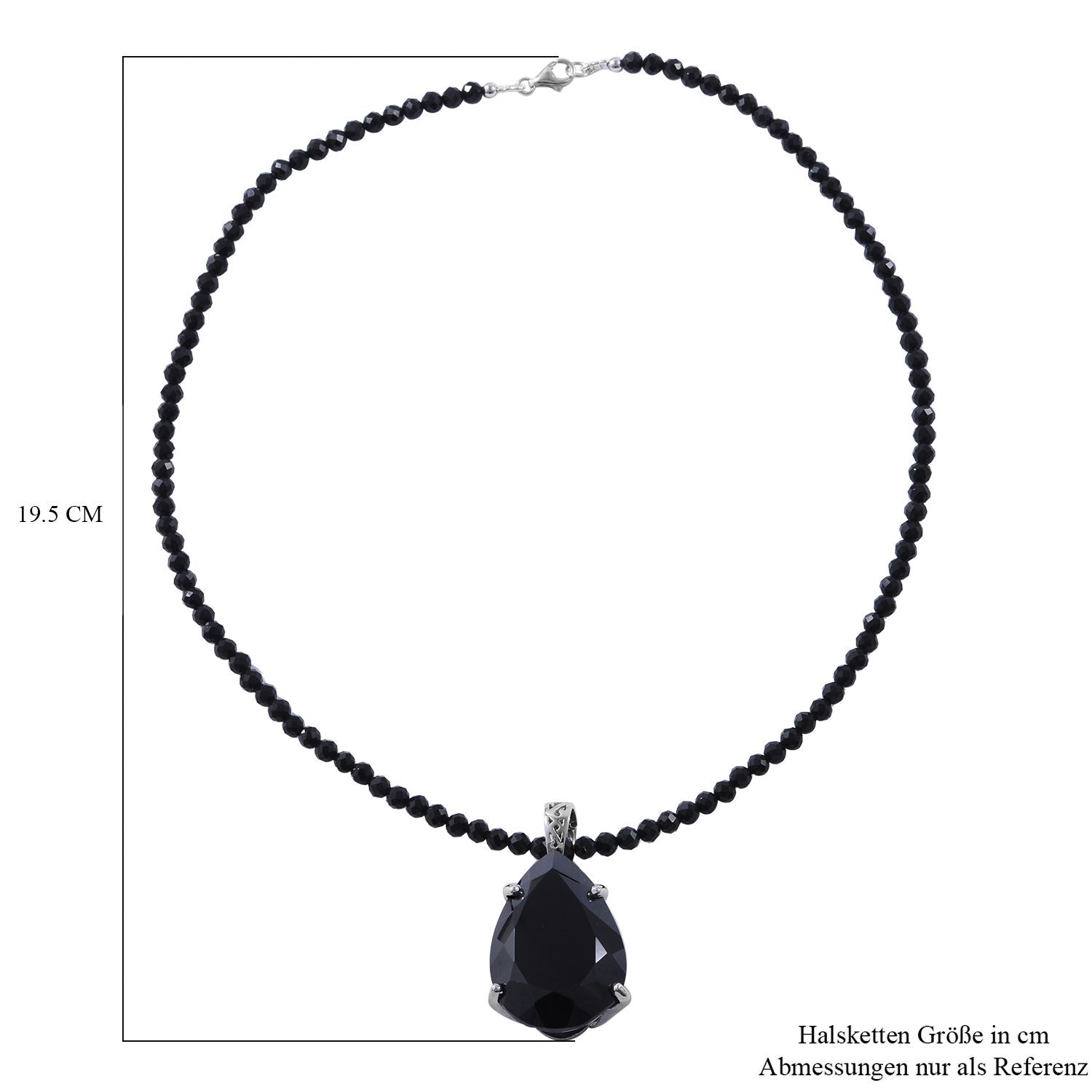 Schwarzer Spinell Anhänger mit Kette, 925 Silber platiniert ca. 103.85 ct