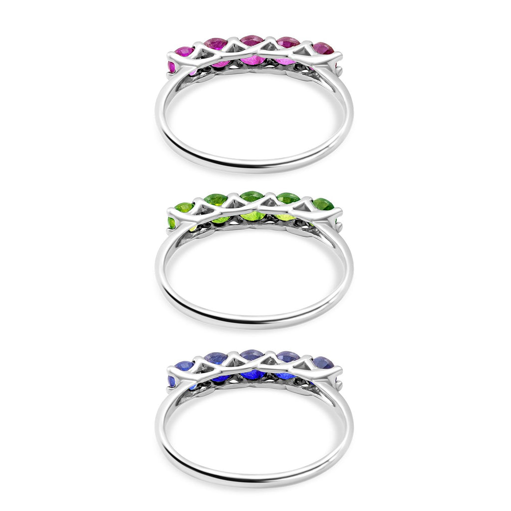 Rubin, Natürlicher Chromdiopsid und Masaola Saphir 3er-Ringset, 925 Silber platiniert ca. 3,75 ct
