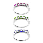 Rubin, Natürlicher Chromdiopsid und Masaola Saphir 3er-Ringset, 925 Silber platiniert ca. 3,75 ct