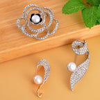 3er Set, Weiße Süßwasserzuchtperlen Broschen, Blume