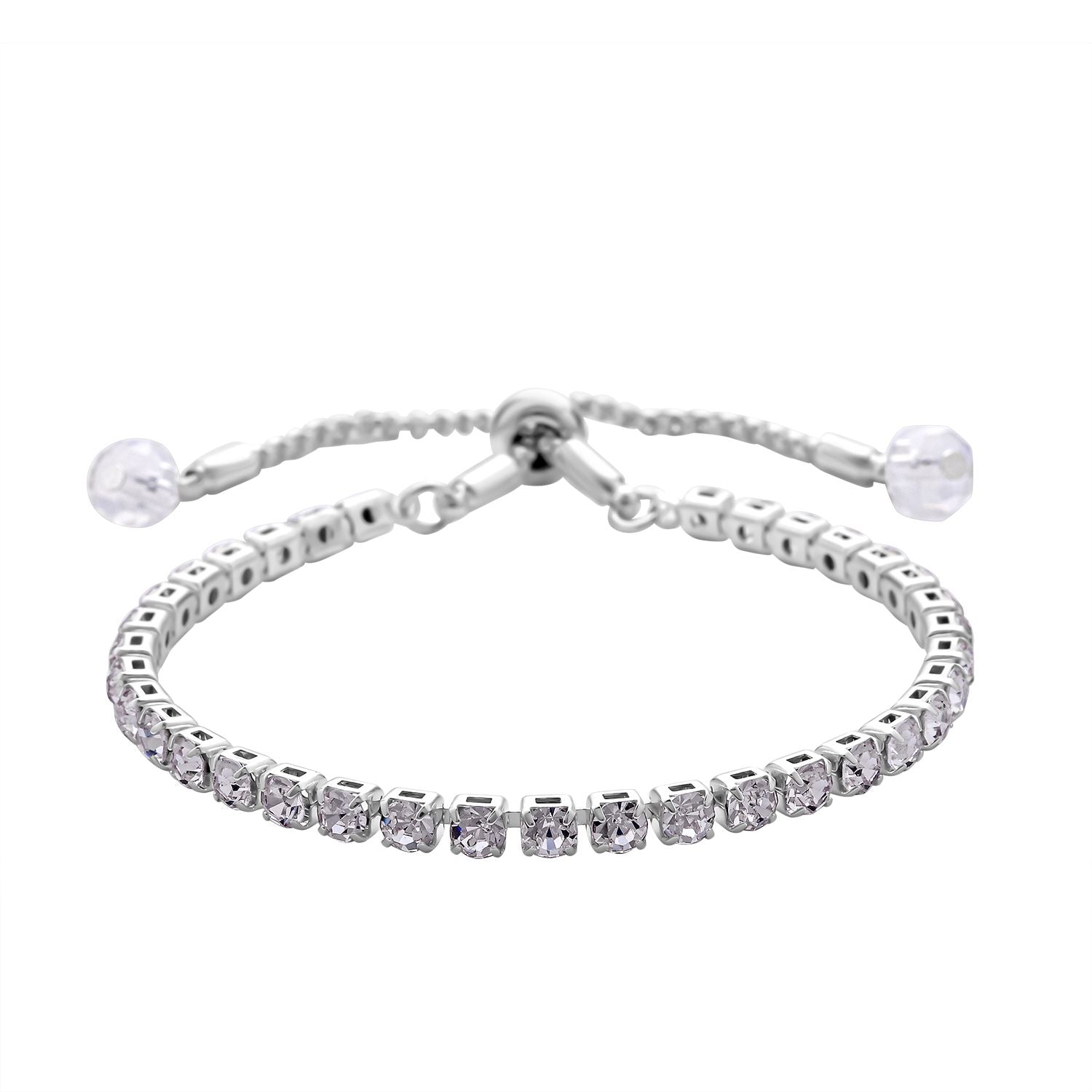 2er Set Weiße Kristall Halskette und Armband mit Bolo Verlängerung, silberfarben