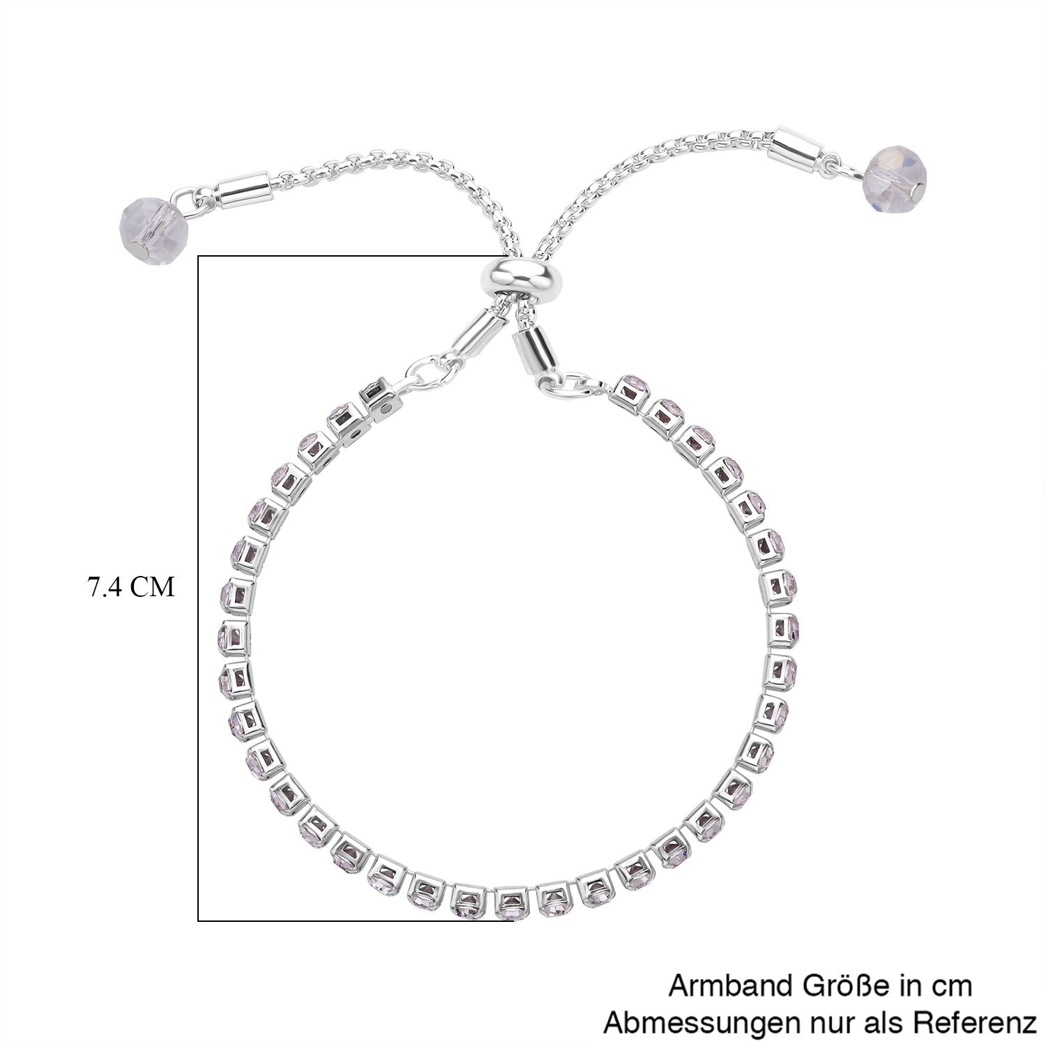 2er Set Weiße Kristall Halskette und Armband mit Bolo Verlängerung, silberfarben