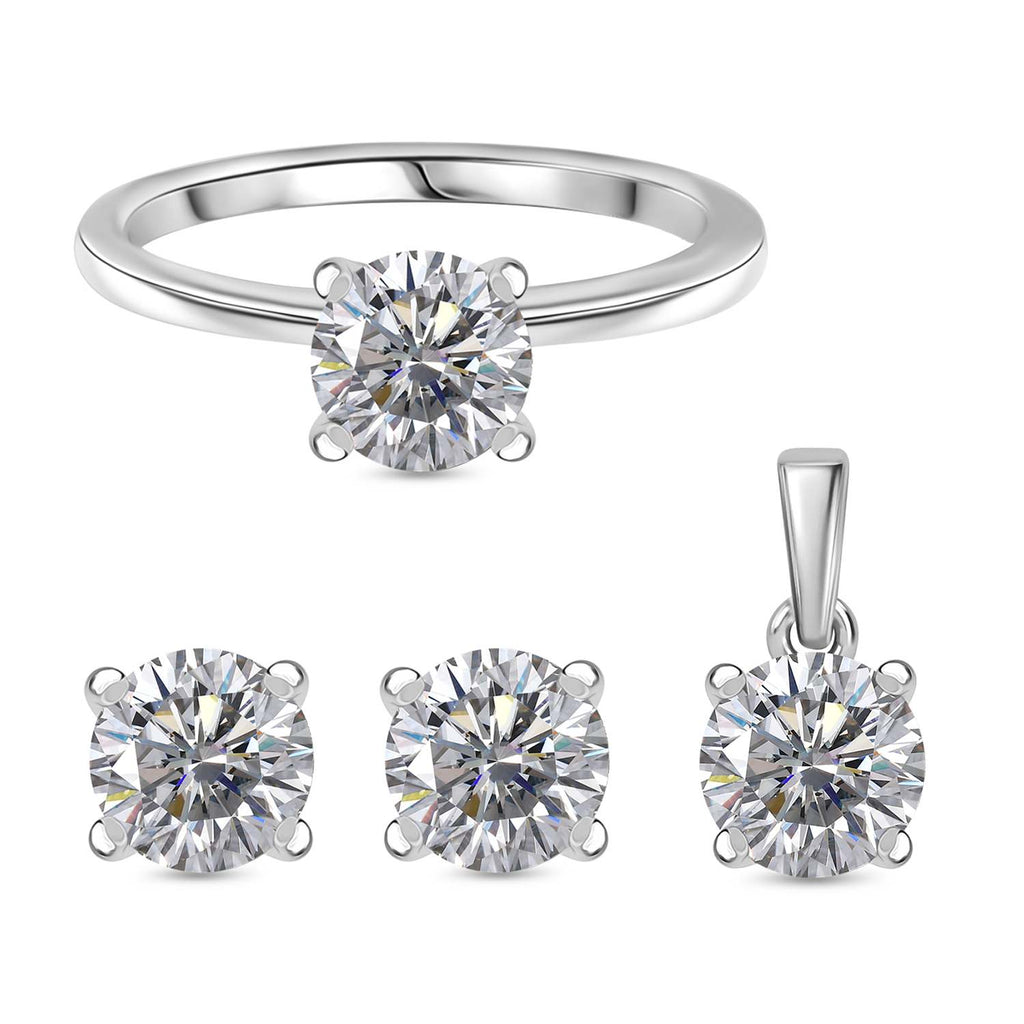 Moissanit Schmuckset 925 Silber Rhodiniert (Größe 18) ca. 2,46 ct.